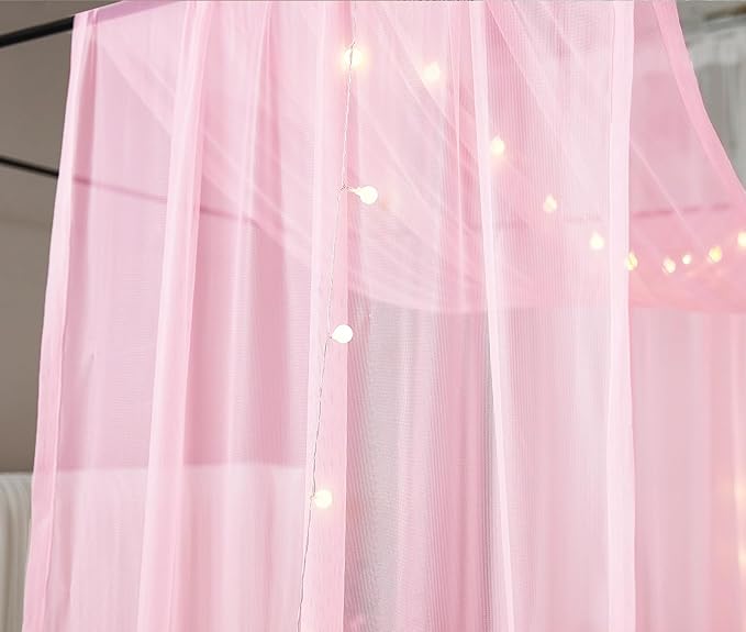 Akiky Canopy Curtains for Girls with LED Light King California King Bed Curtains Frame Bed,Valance Scarves Great for Bed,Windows,Wedding Parties(King,Pink)