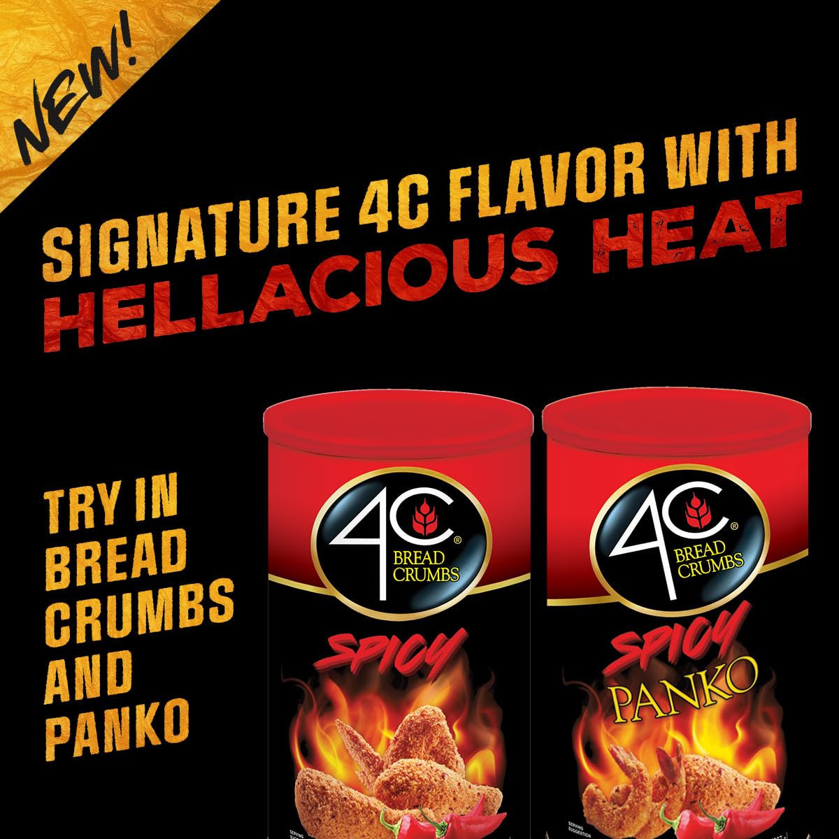 4C Premium Spicy Bread Crumbs, Spicy Plain 1 Pack, Flavorful Crispy Crunchy, Value Pack (15 Ounce)