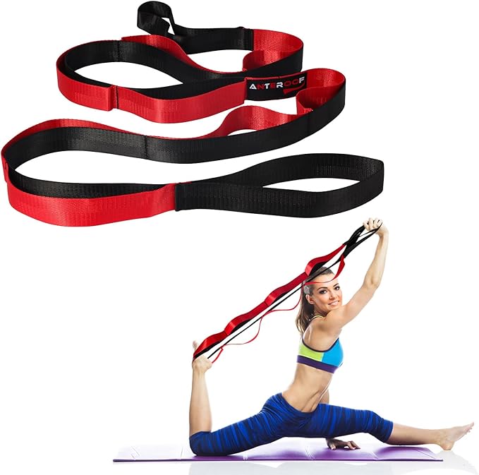 Durable Non-Elastic Stretch Strap for Physical Therapy and Yoga, 10 Loops Stretching Band for Pilates, Flexibility, Exerci...