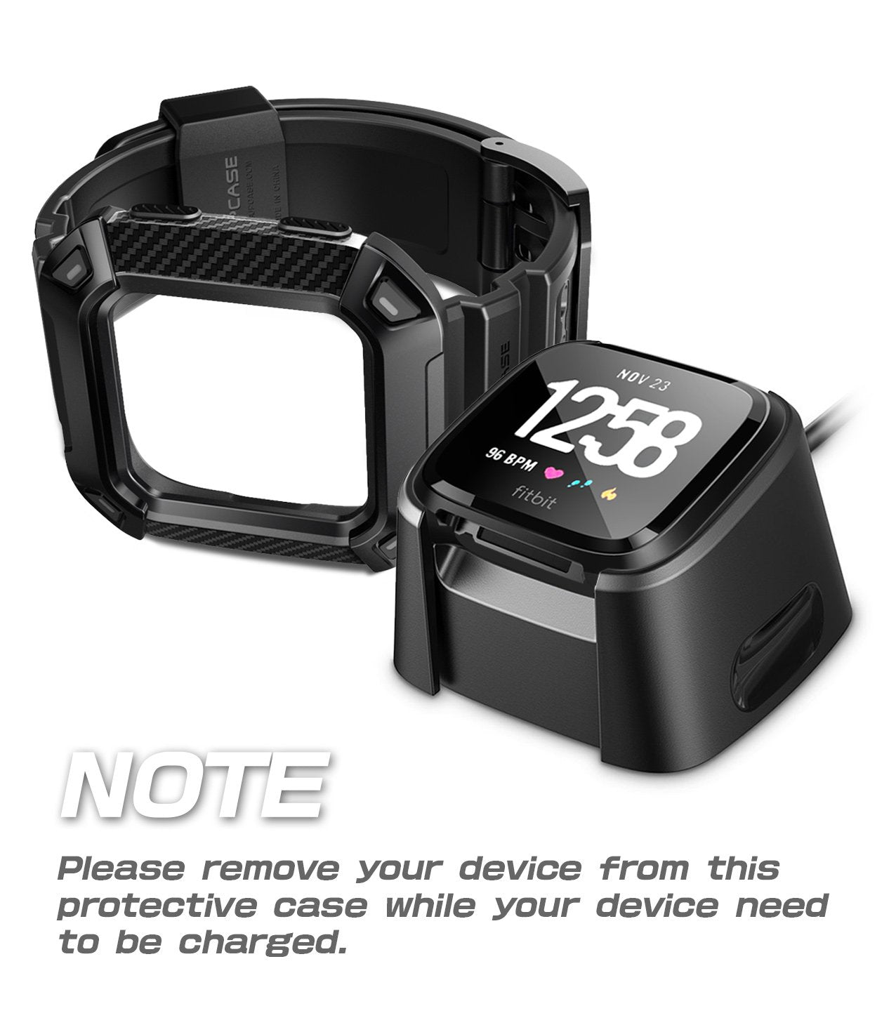 Supcase Watch Bands For Fitbit Versa & Versa Lite, Unicorn Beetle Pro Protective Replacement Wristband Case Band (Black)