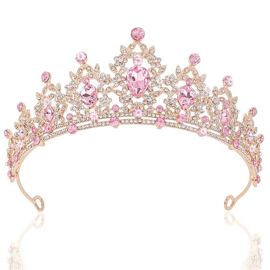 CIEHER Pink Crown Crystal Tiaras for Women Princess Crown Pink Tiara for Birthday Wedding Halloween