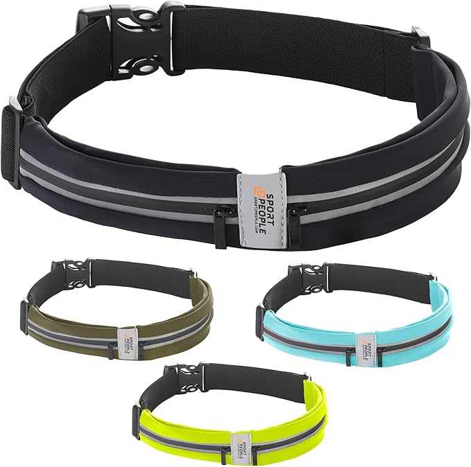 Running Belt for Women and Men, Waterproof Phone Holder for Running, Reflective 2-Pocket Waist Pack for Storing Runner’s E...