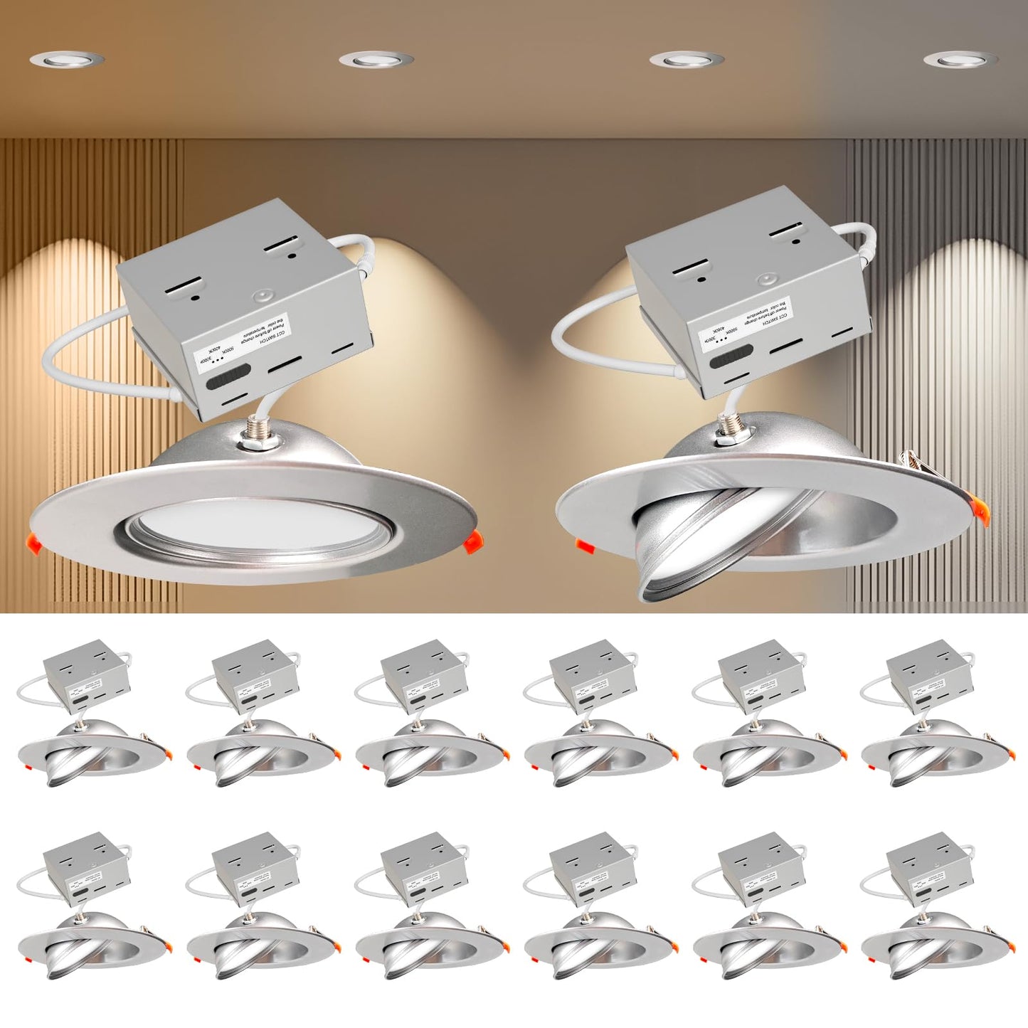 Lightdot 12 Pack 6 Inch Led Gimbal Recessed Lighting  360+90 Adjustable  3Cct Selectable & Dimmable (5%-100%)  1300Lm Ultra Bright Canless Downlight  Etl/Fcc Certified For Living Room/Kitchen-Silver