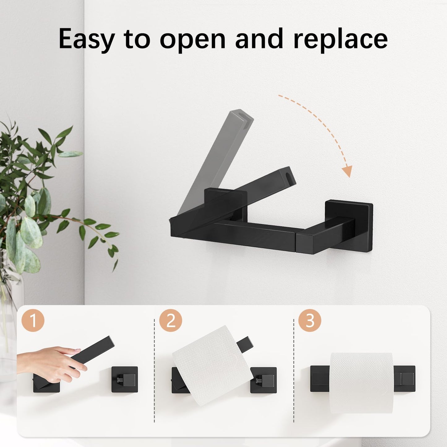 FEILERN Toilet Paper Holder Matte Black Wall Mounted Post Pivoting Square Tissue Holders Roll Holder Hangers for Bathroom Commercial Toilet Paper Dispenser