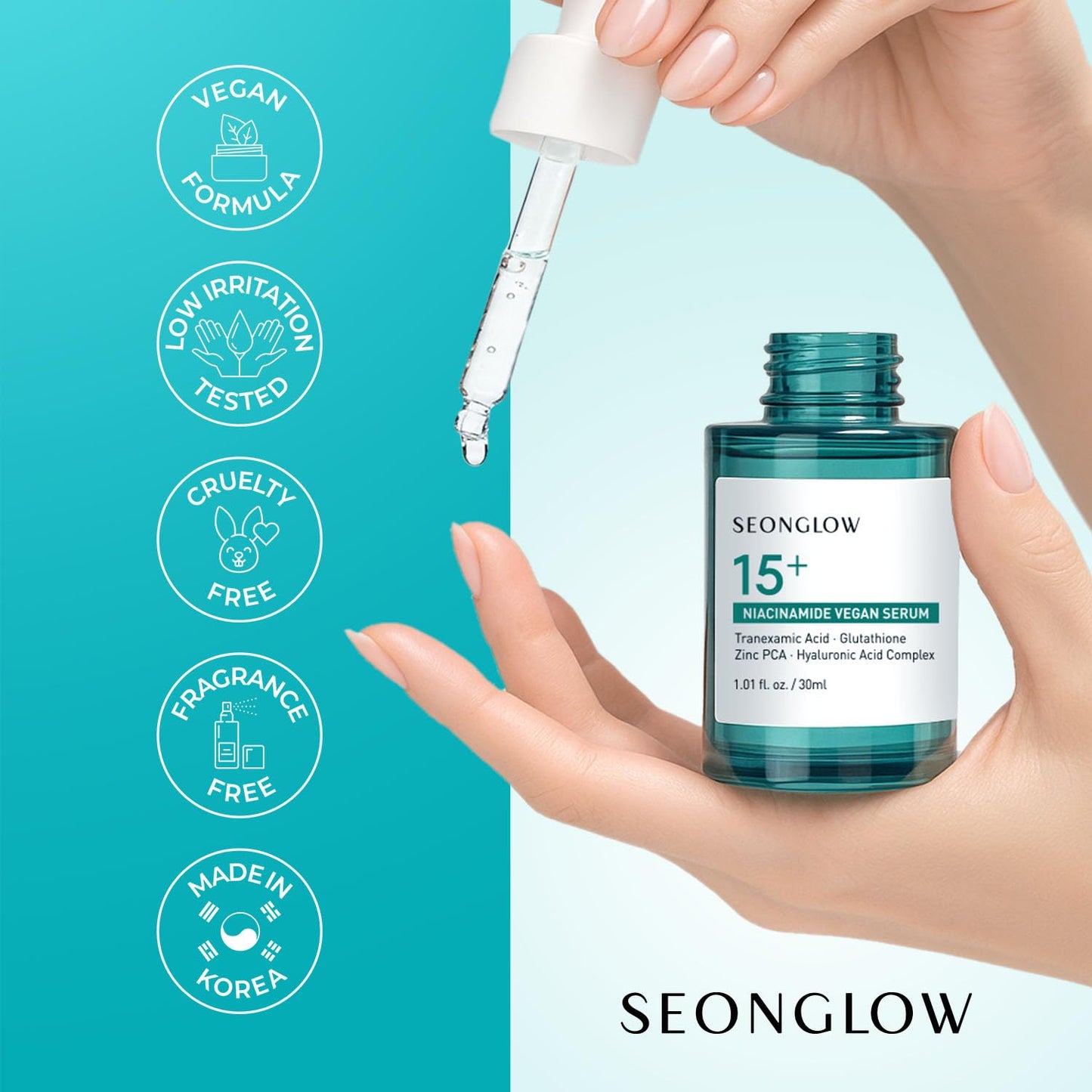 SEONGLOW 15% Vegan Niacinamide+ 3% Tranexamic Acid Serum: Korean Skin Care Niacinamide serum - Pore Minimizer for Face, Glutathi