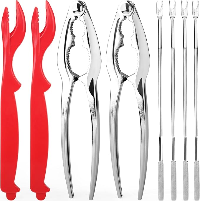 Seafood Tools Set includes 2 Crab Crackers, 2 Lobster Crackers Shellers, 4 Crab Leg Forks/Picks - Nut Cracker Set