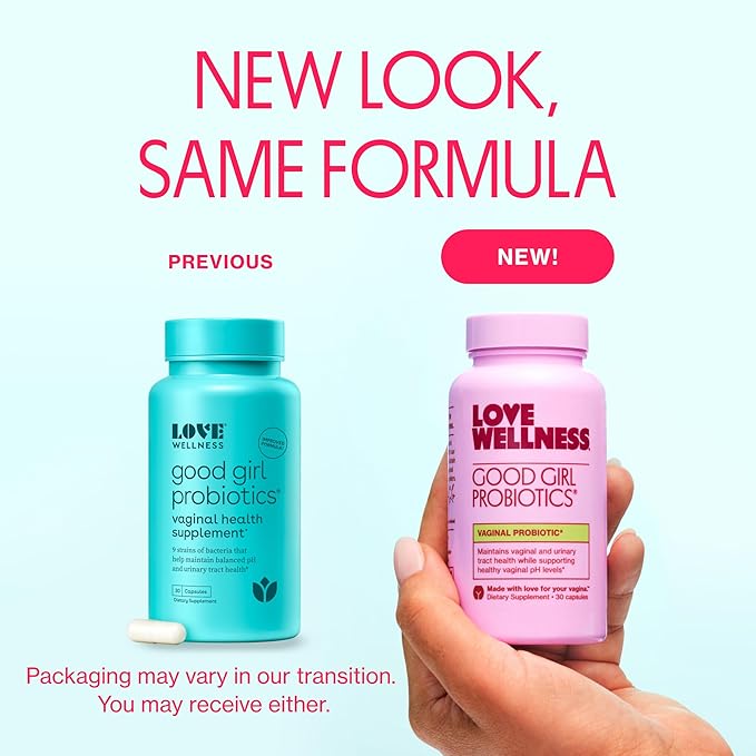 Love Wellness Good Girl Probiotics | Women's Vaginal Health Supplement | Vaginal Probiotics for Women pH Balance & Urinary Tract Health | Support Vaginal Odor & Flora | 60 Count