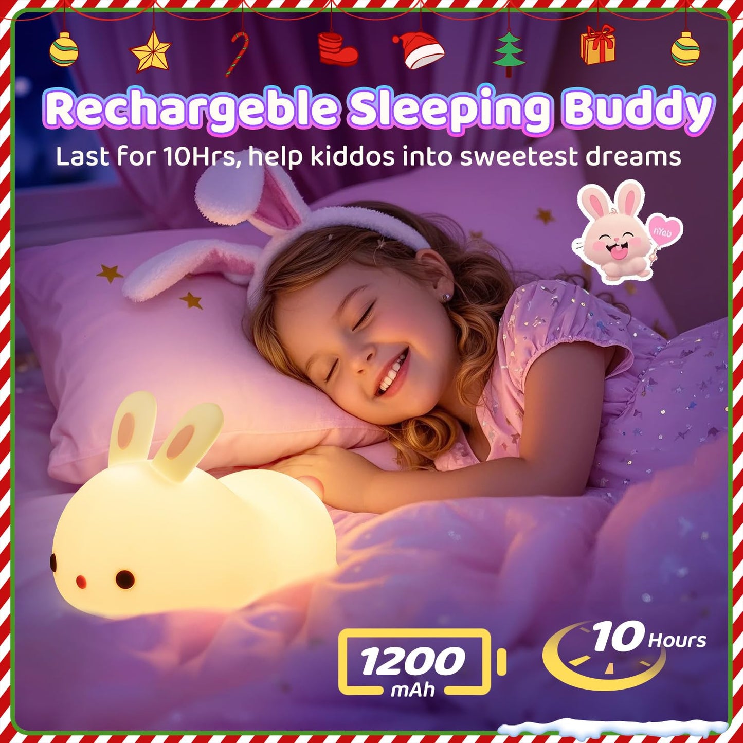 One Fire Bunny Night Light For Kids 16 Colors+ Silicone Soft Toddler Night Light  Dimmable+Rechargeable Nightlight For Kids Room  Easy Tap Control Bunny Lamp  Rabbit Lamp  Cute Stuff  Gifts For Girls