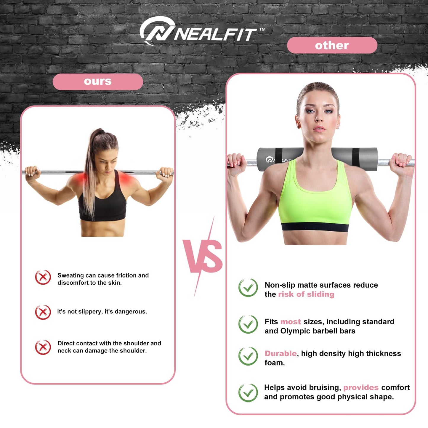NEALFIT Barbell Pad Squat Pad for Squats—Squat Bar Pad—Great for Weightlifting,Lunges and Hip Thrusts—Foam Sponge Pad—Fit Standard and Olympic Bars Perfectly (Grey)