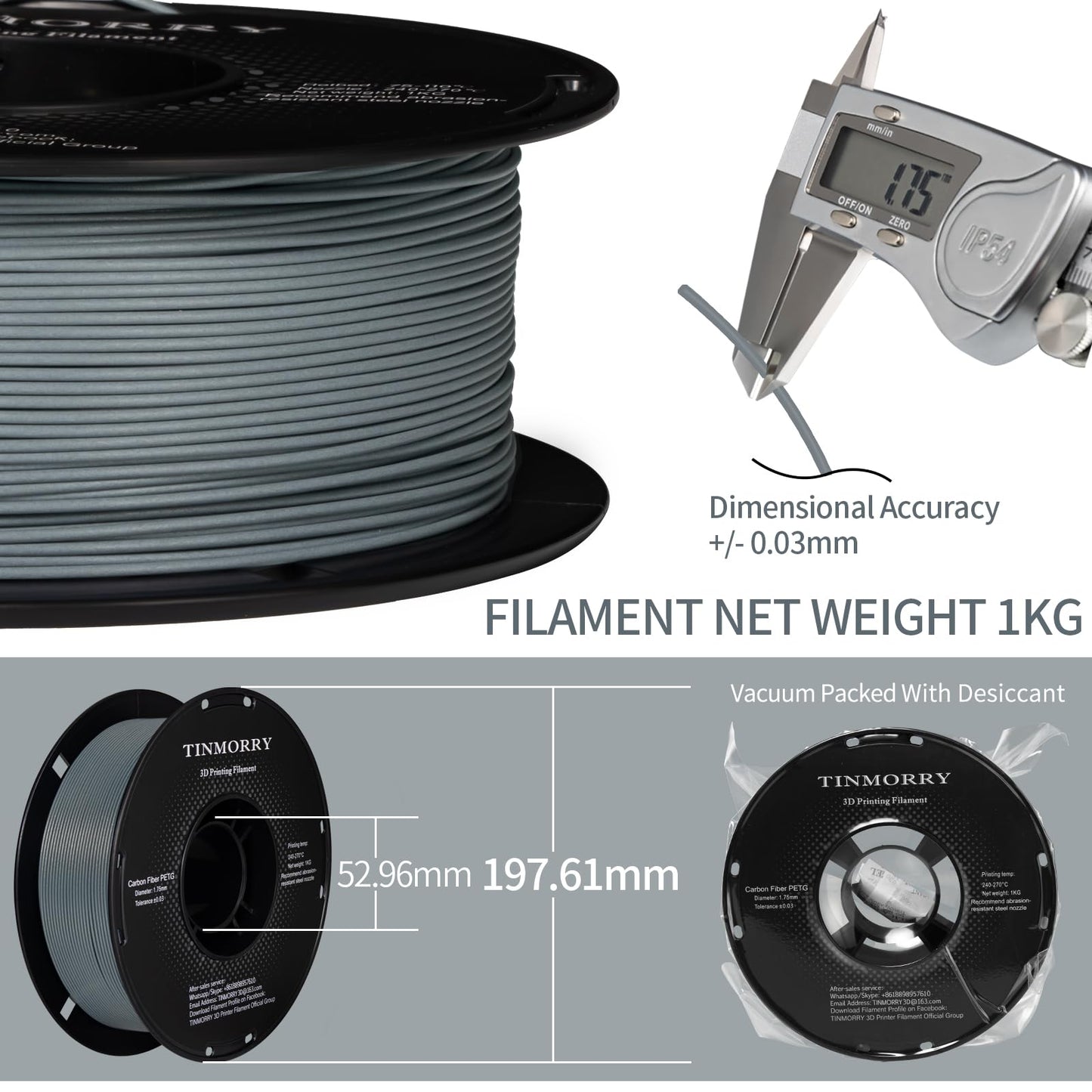 Carbon Fiber Petg Filament 1.75Mm, Tinmorry Petg-Cf 3D Printer Filament, Compatible With Bambu, Creality K1C, Qidi Max3, Flashfo