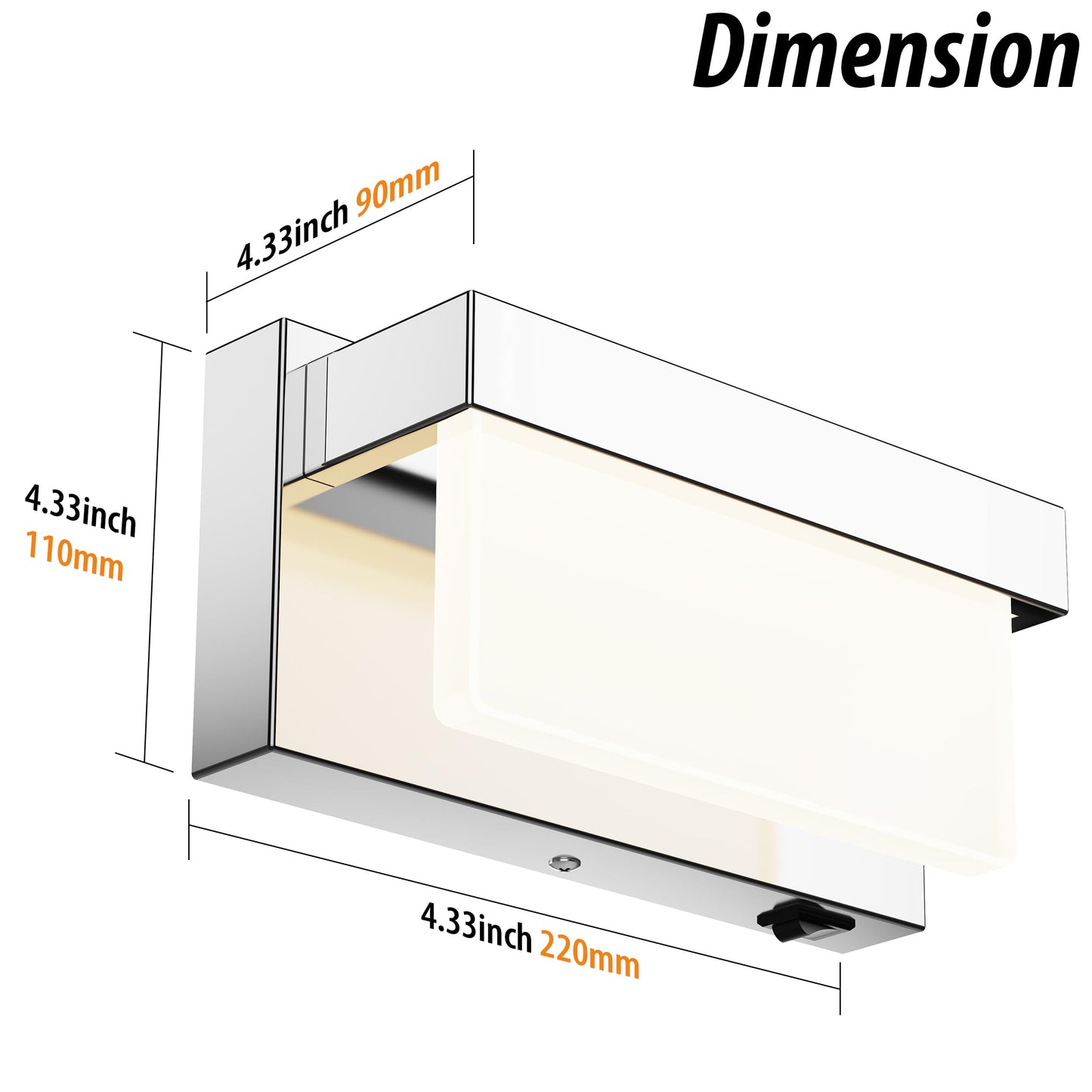 Lightinn Wall Sconce Chrome Wall Light With On/Off Switch 8 Inch Led Wall Lamp Acrylic Lampshade 4000K Sconce Wall Lighting