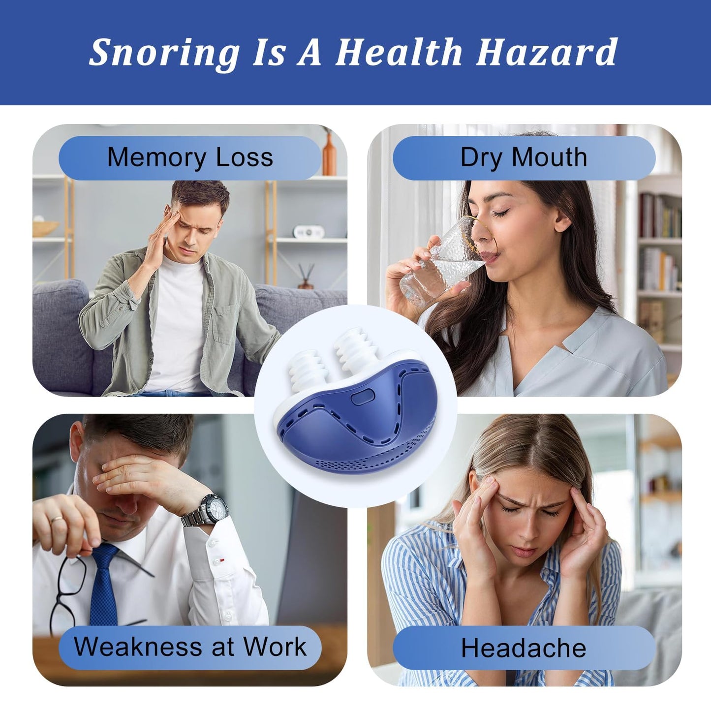 Anti Snoring Devices, Electric Anti Snoring Device, Effective Snoring Prevention, Sleep Apnea Devices for Men and Women, Adjustable Wind Speed, Suitable for All Nose Shapes, Blue AA7