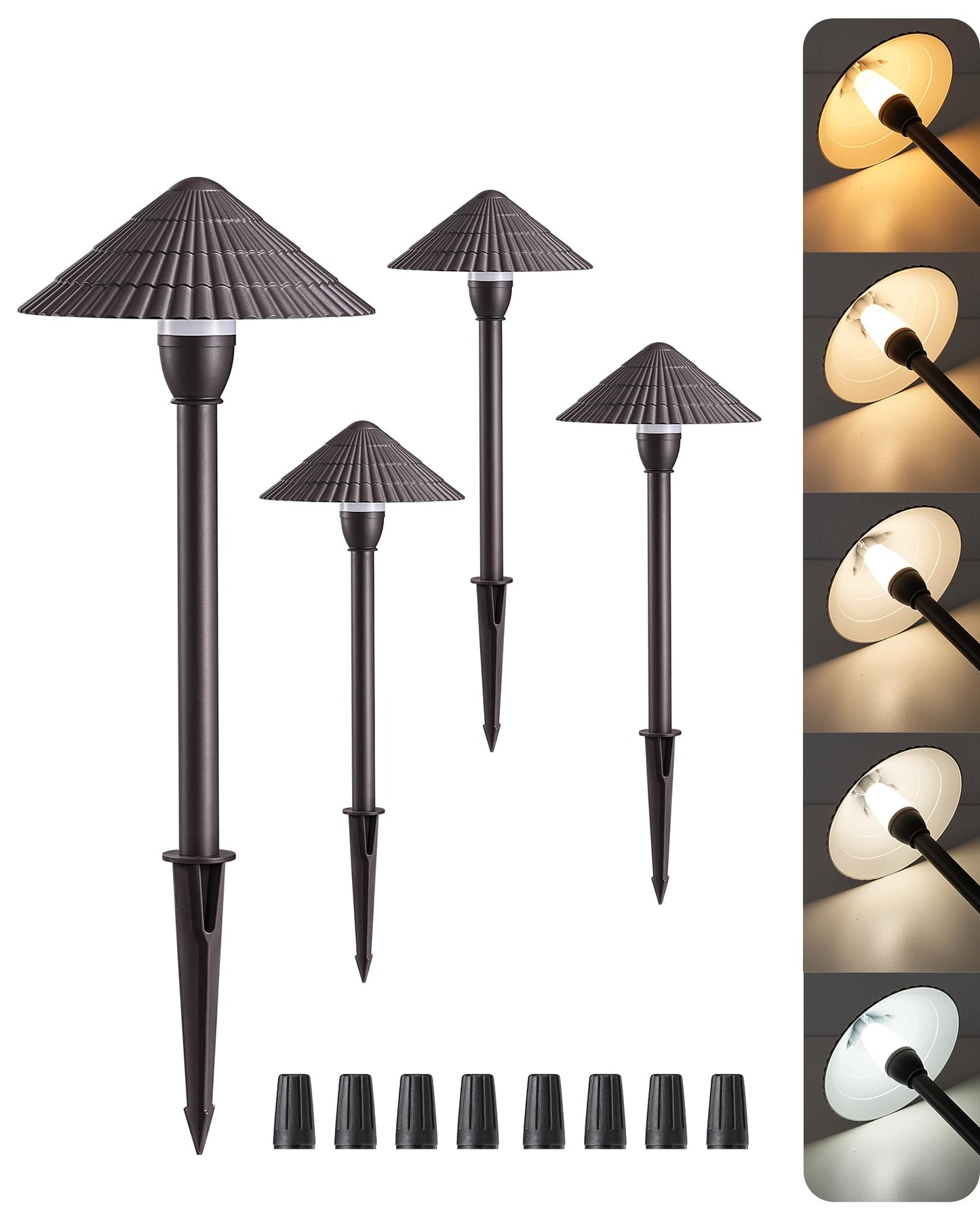 EDISHINE Low Voltage Pathway Lights, 5CCT LED Landscape Lighting, 12V 3W, Waterproof, Aluminum, Brown, 4 Pack, Model JXL-HW-D02