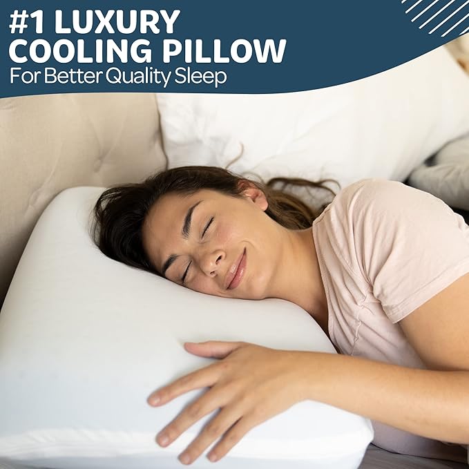 Pharmedoc Cooling Memory Foam Pillows, 2 Pack, Ventilated Cool Blue Bed Pillow, Reading and Bed Rest Pillows, Standard, Back Sleeper and Side Sleeper Support, Sleeping Pillows for Adults