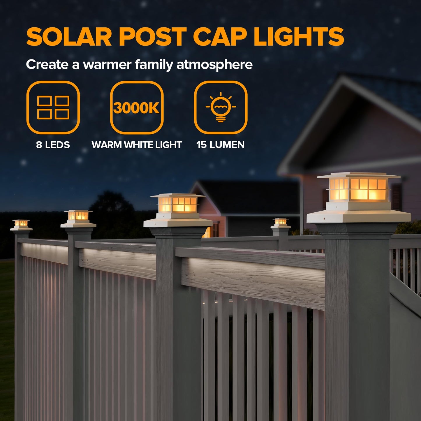Lutec 8 Pack Solar Post Cap Lights  Ip65 Waterproof Solar Fence Post Lights For 4X4 5X5 6X6 Wooden/Vinyl Posts  Warm White 3000K Led Solar Powered Lighting Decor For Yard  Garden  Patio  Deck  White