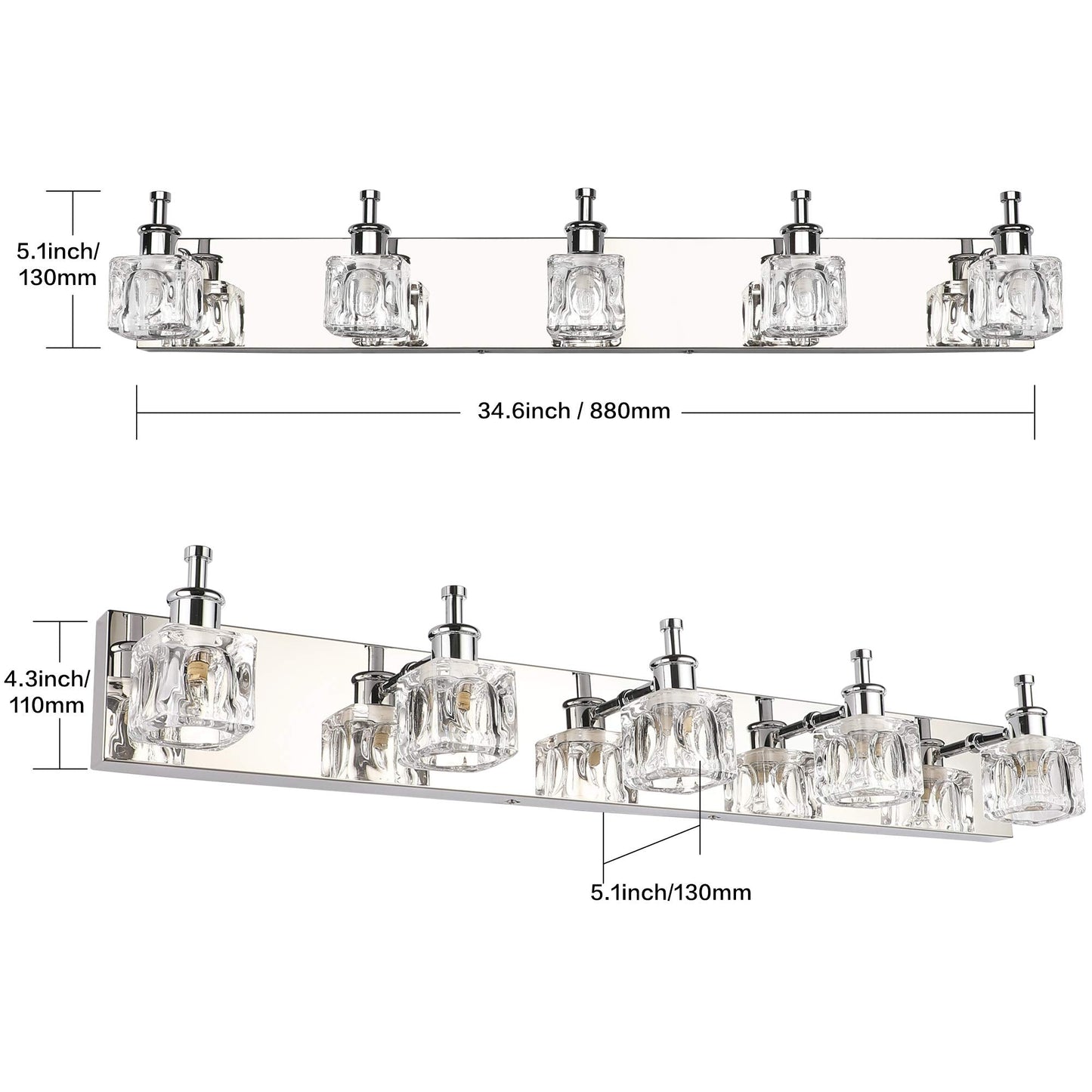 Presde Modern 5-Lights Bathroom Vanity Light Fixtures, Chrome Gloss Finish, Led Wall Lighting (Bulb Excluded)