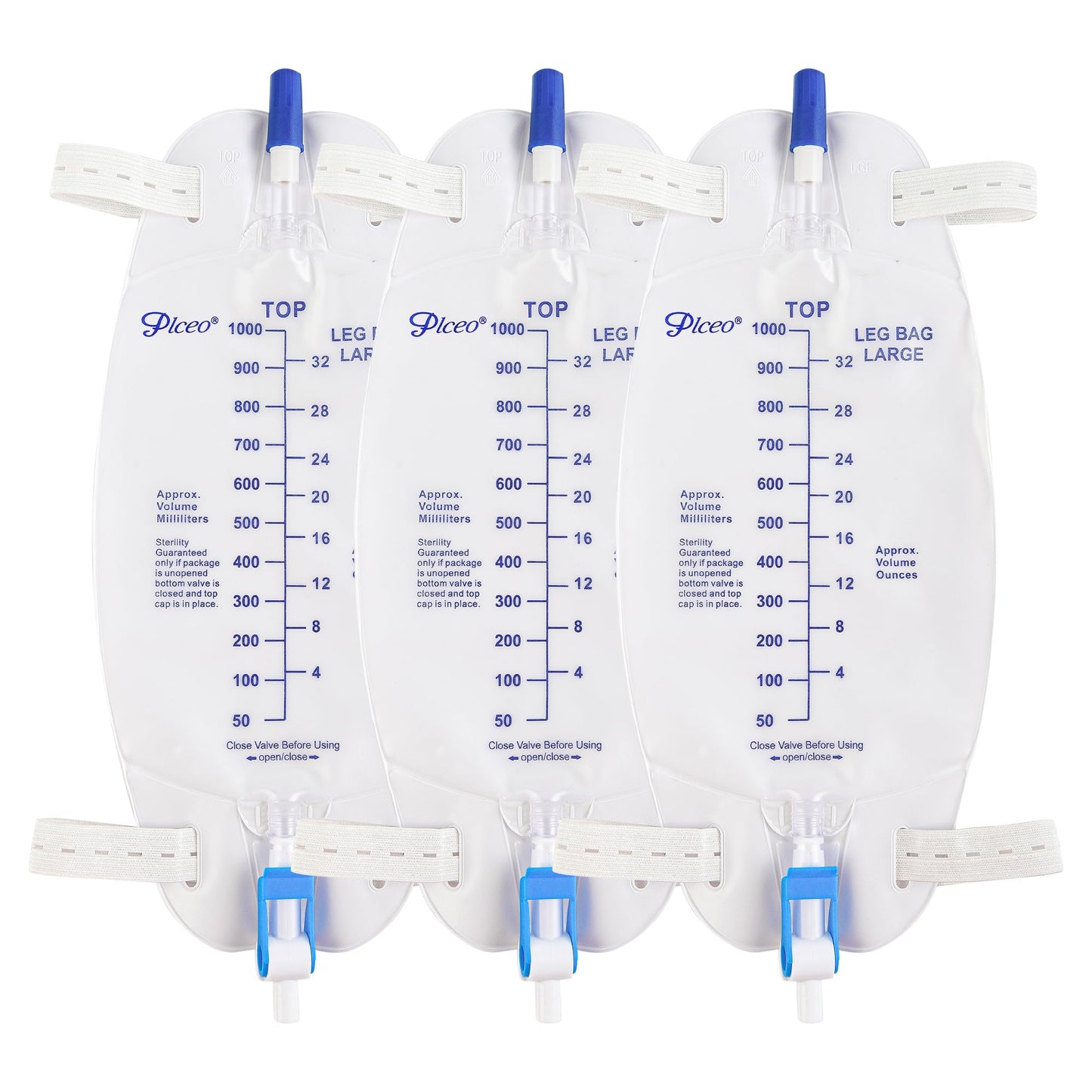 Easy-Tap Leg Bag Urinary Drainage Bag, 1000ml, Anti-Reflux Valve, Cloth Straps, Easy Flip Drain (Pack of 3)