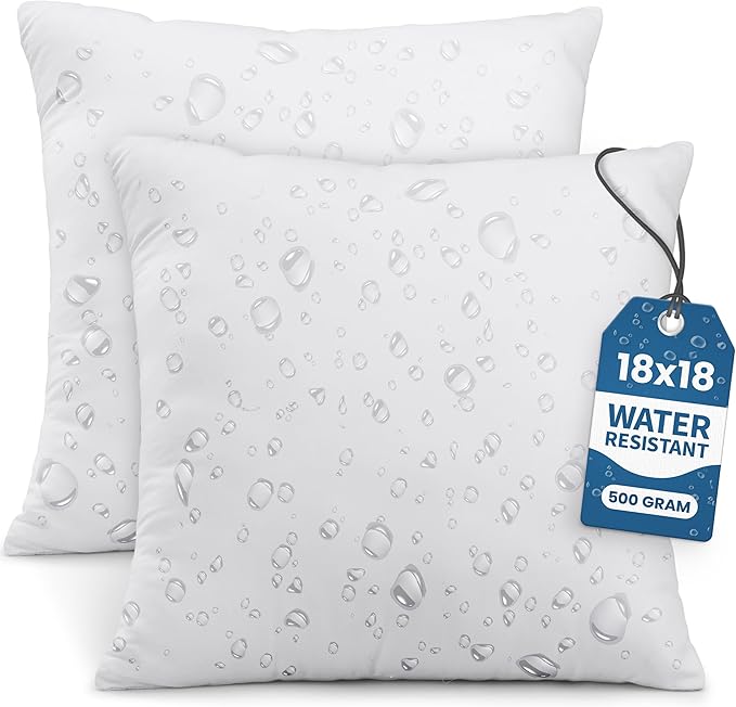Utopia Bedding Outdoor Pillow Inserts 18 x 18 Inches (Pack of 2, White), Water Resistant Garden Throw Pillows for Patio an...