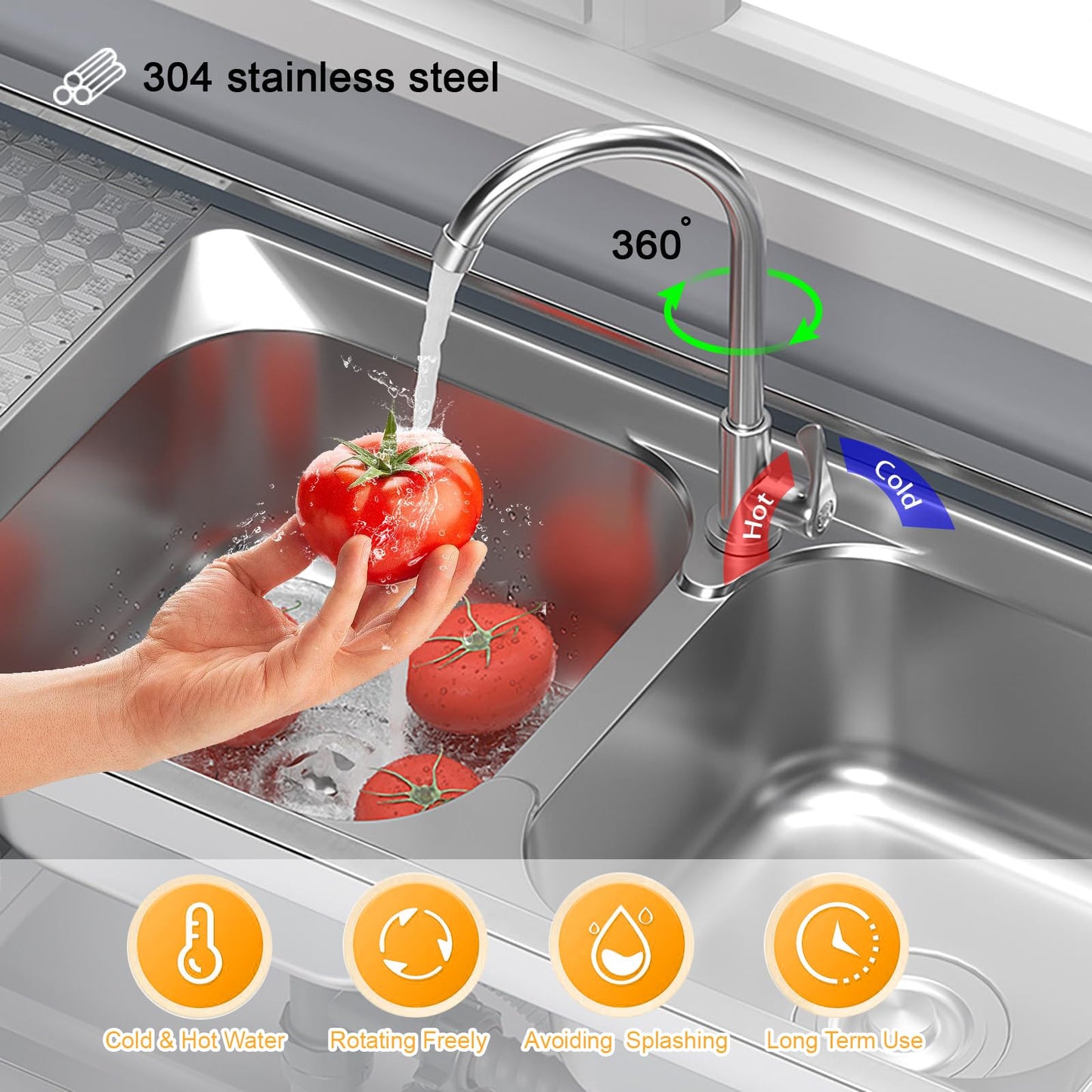 Vivrhintty 304 Stainless Steel Utility Sink, Free Standing Double Bowl Kitchen Sink, Suit for Commercial,Restaurant, Indoor & Outdoor (47 inch)