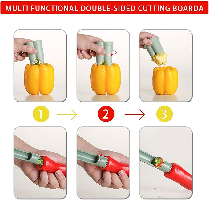 Pepper Corer, 2 in 1 Red Bell Pepper Seed Corer Remover Tool, Fruit & Vegetable Corers Quick Cave Tools for Jalapeno Cutter Deseeder, Red Yellow, 3 PCS