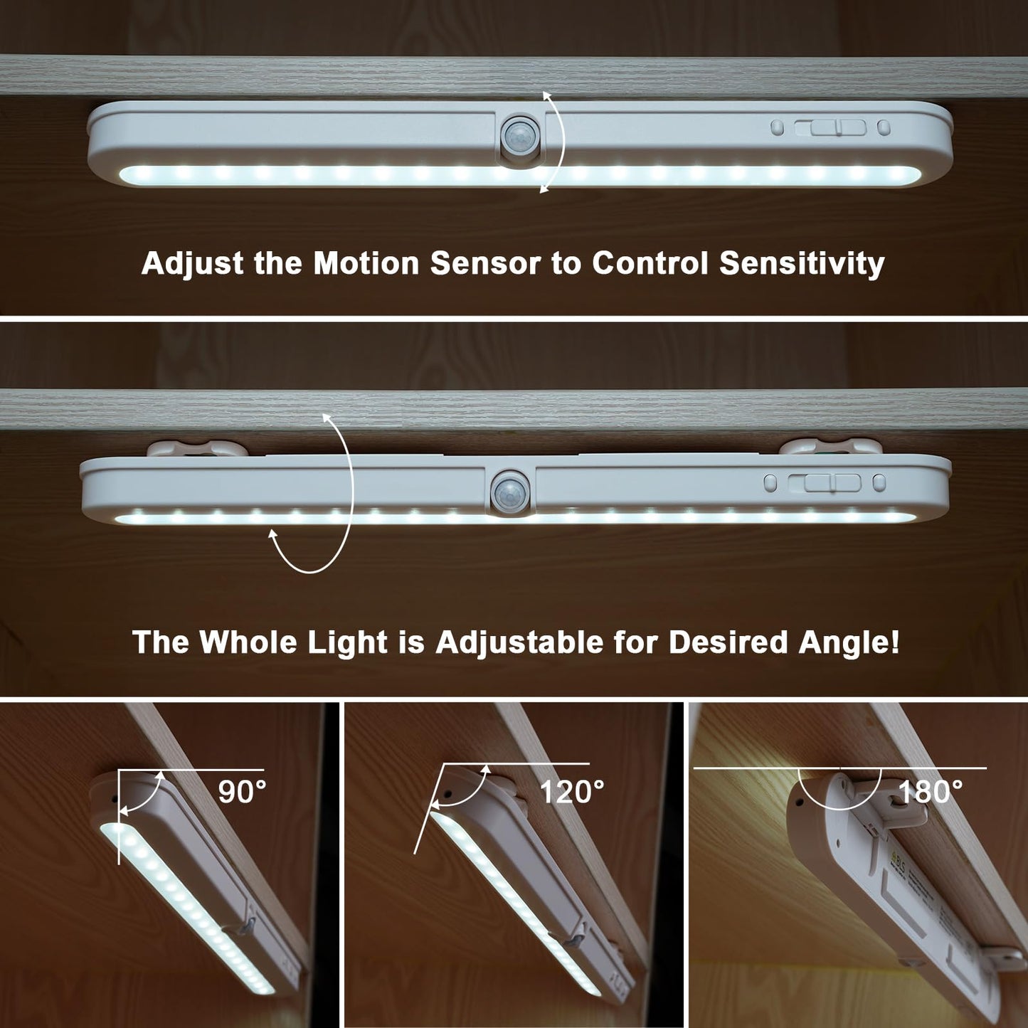 BLS Under Cabinet LED Lighting, Motion Sensor, 14 Inch, 2200mAh Rechargeable, Cool White 6000K, Dimmable, Battery Powered/DC Plug