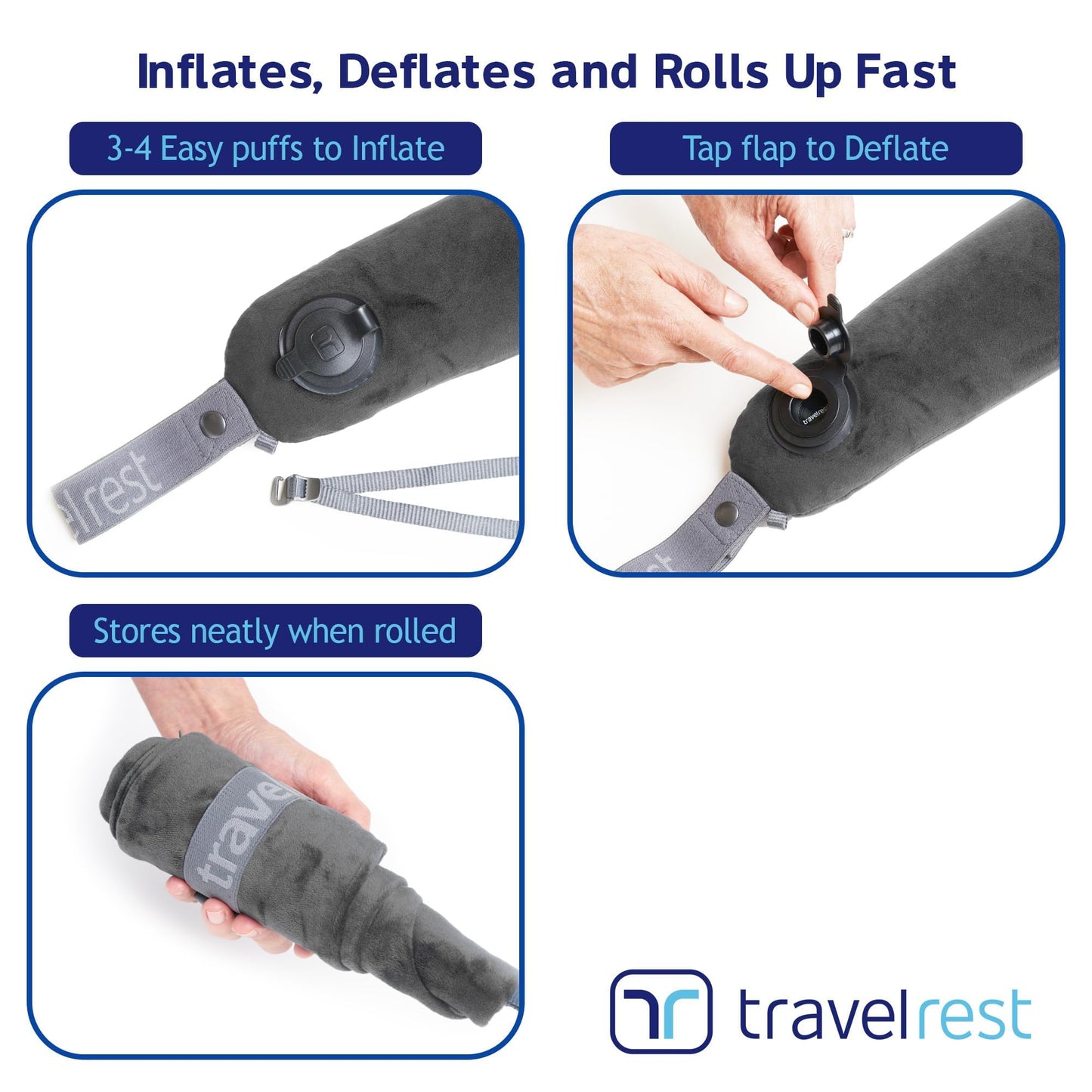 TRAVELREST All-in-One Neck & Body Pillow - Advanced Support and Comfort Design, Travel Essentials, Memory Foam, Inflatable, Airplane & Car Seat, Sleeping on Long Flight & Trips, Travel Pillow - Grey