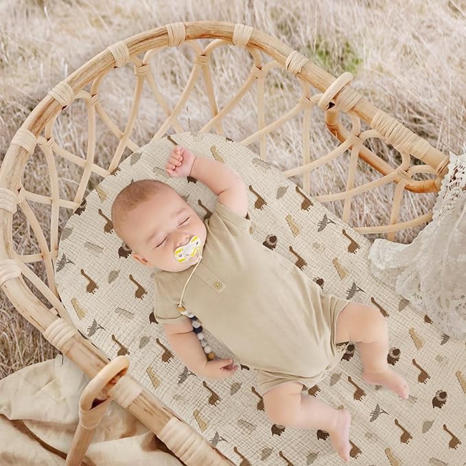 lulumoon Muslin Bassinet Sheets Baby: Cotton Bassinet Fitted Sheets for Boys and Girls - Bassinet Sheets for Oval Rectangle or Hourglass Mattress