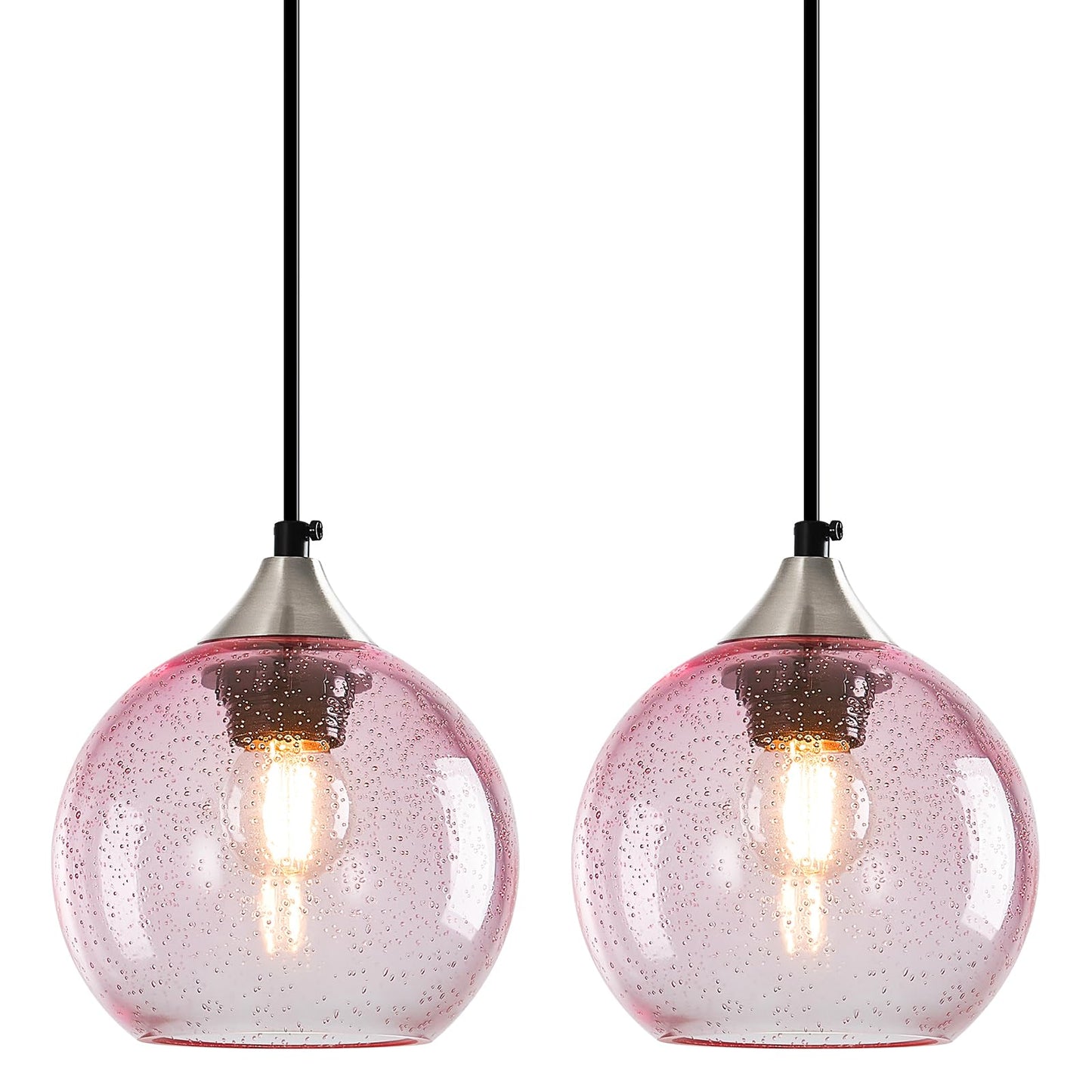 Lbsqj Pink Glass Pendant Lights Kitchen Island Globe Pendant Light Fixtures Modern Pendant Lighting For Bedroom Living Dining Room Light Fixture (5.9 In  2 Pack)