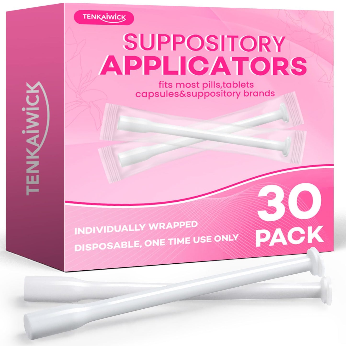 TENKAIWICK 30 Pack Disposable Vaginal Suppository Applicator for Women, Vaginal Applicator fits Size 0/00 Cap-Sules and Most Pills, Tablet Suppositories, Individually Wrapped