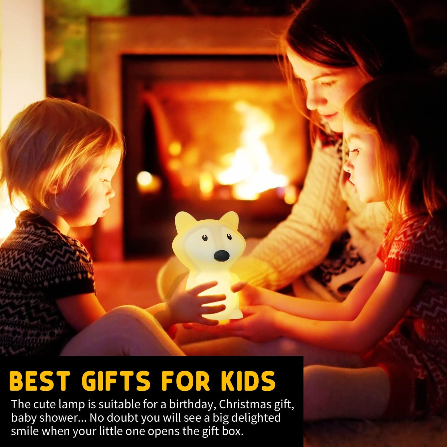Shaarkmango Led Night Light - Portable Kids Desk Lamp, 9 Colors, Dimmable, Rechargeable, Soft Silicone, Fox Night Light