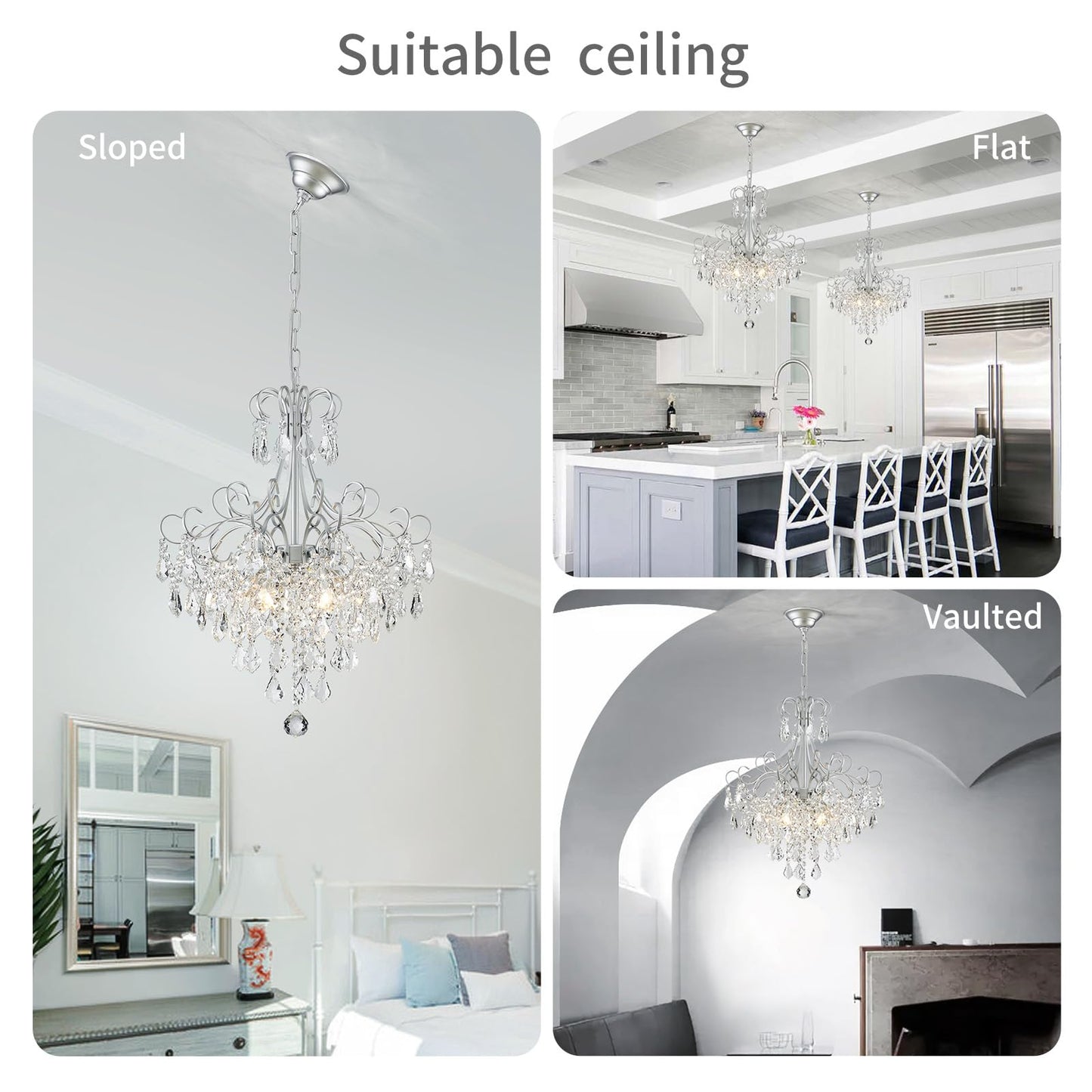 Wuzups Crystal Chandelier 5-Light Pendant Ceiling Light Modern Lighting Fixture For Dining Room Hallway Bedroom Kitchen Bathroom  H 22.4 X W 18.3  E12 Base  Silver