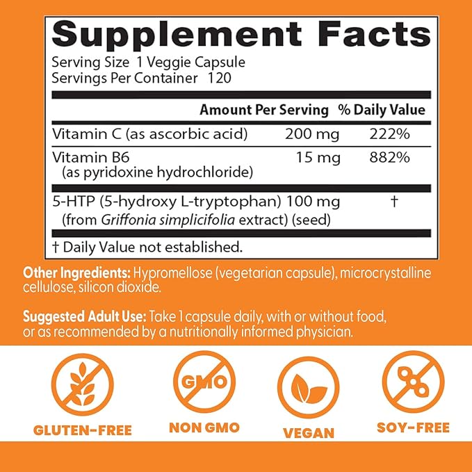 Doctors Best 5-HTP Enhanced with Vitamins B6 & C, Supports Mental & Emotional Well-Being, Non-GMO, Gluten Free, Soy Free, Vegan 120 Veggie Caps
