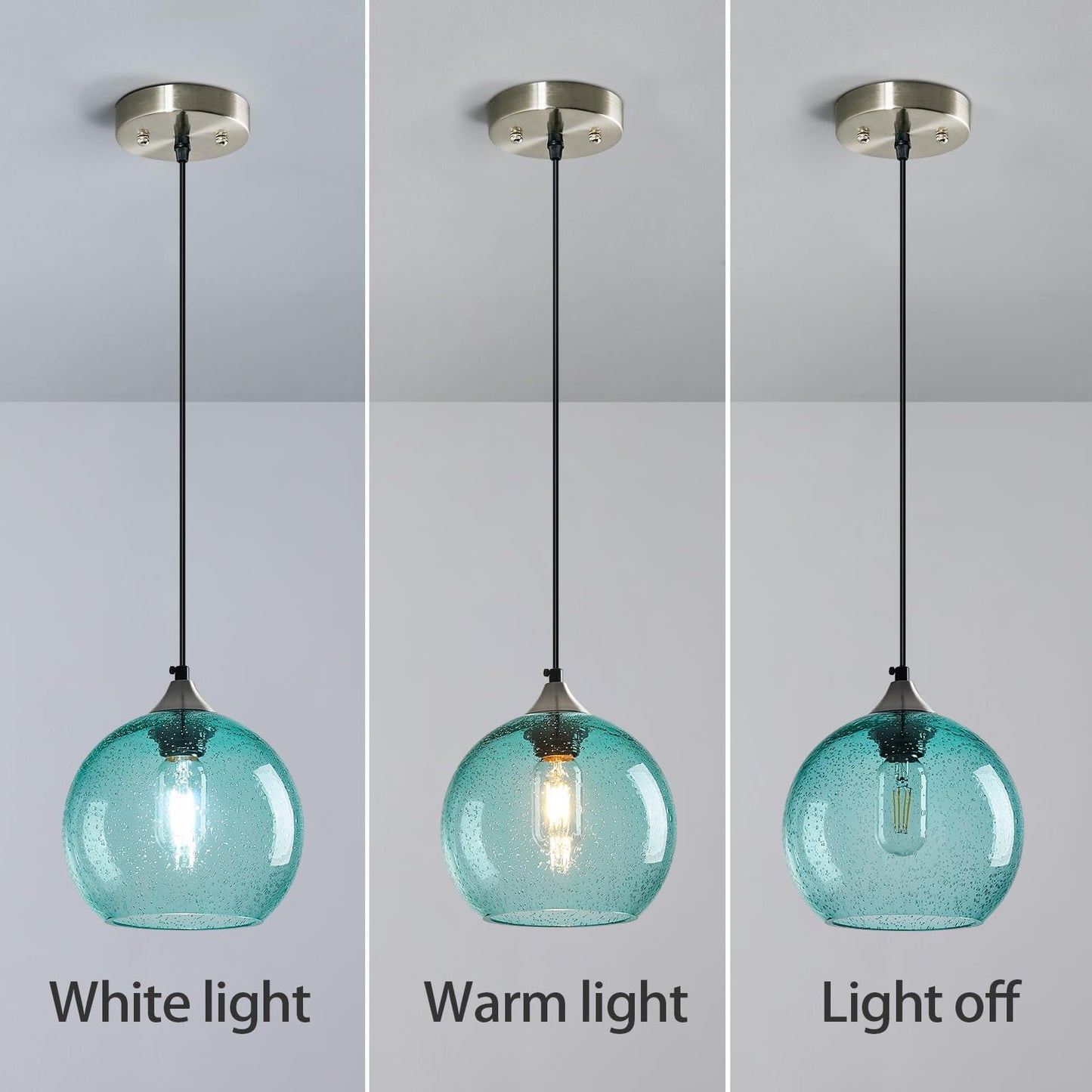 Lbsqj Light Blue Glass Pendant Lights Kitchen Island Lighting Globe Pendant Light Fixtures Modern Pendant Lighting For Bedroom Living Dining Room Light Fixture (7.87 In  3 Pack)