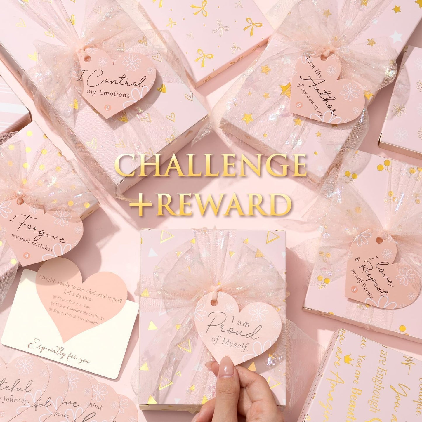 Teen Girl Gifts Trendy Stuff, 10 Positive Affirmation Cards & Empowering Challenges to Unlock 10 Wrapped Makeup Gift Set Motivational Birthday Valentines Day Gift Basket for Tween & Teenage Girls