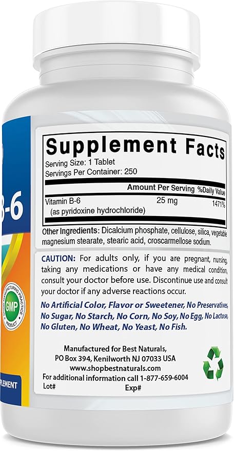 Best Naturals Vitamin B6 25mg 250 Tablets (250 Count (Pack of 2))