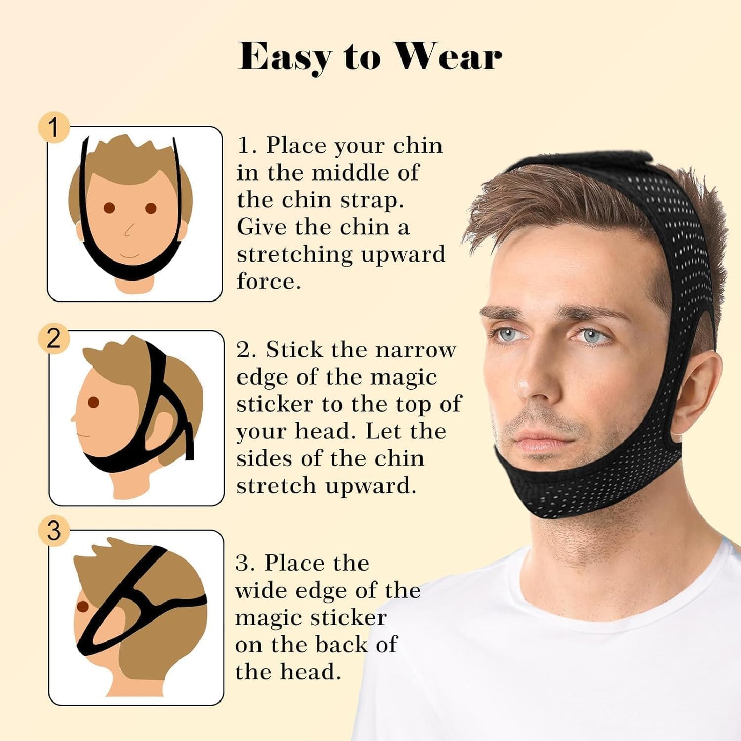 Sleep Apnea Devices丨Comfortable Chin Strap for Sleeping - Improve Sleep Quality, Simple & Adjustable Design for Men and Women (21 Inch, Black)