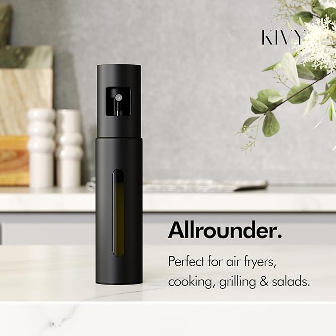 KIVY Glass Oil Sprayer for Cooking– Precise Oil & Vinegar Spray Bottle Oil Mister Spray Bottle for Food – Includes Funnel – Perfect for Cooking & Air Fryer - Stainless Steel Sprayer