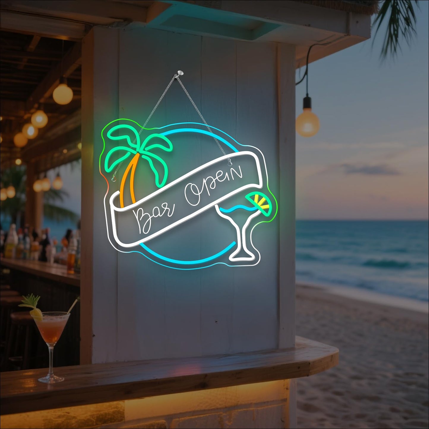 Wx&Yh Bar Open Neon Sign  Cocktail Coconut Tree Led Light Open Sign Neon Signs For Wall Decor Pub Party Club malt-inspired Bar Lights Man Cave Coffee Home Stores Restaurant Palm Decor Gifts
