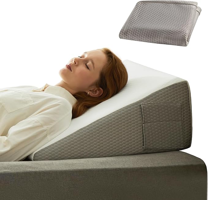 Wedge Pillow with Extra WashableReplaceable Cover, 8 inch Elevated Support Bed Wedge Pillow, Triangle Pillow Wedge for Sleeping Acid Reflux, Post Surgery, Sleep Apnea,Gerd, Memory Foam