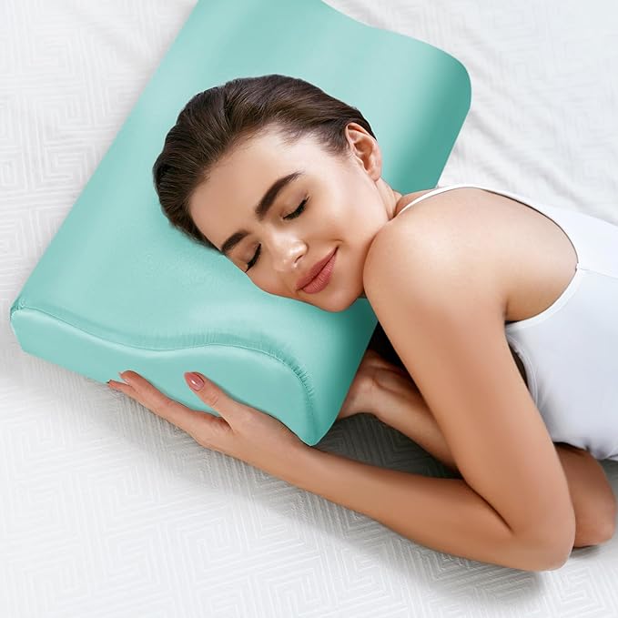 HOMBYS Satin Pillow Case for Contoured Support Pillow (DO NOT Include Pillow) -Zippered Pillow Cover for Neck Pillow for Cervical 1 Pack-Silky, Smooth and Breathable, Queen Size