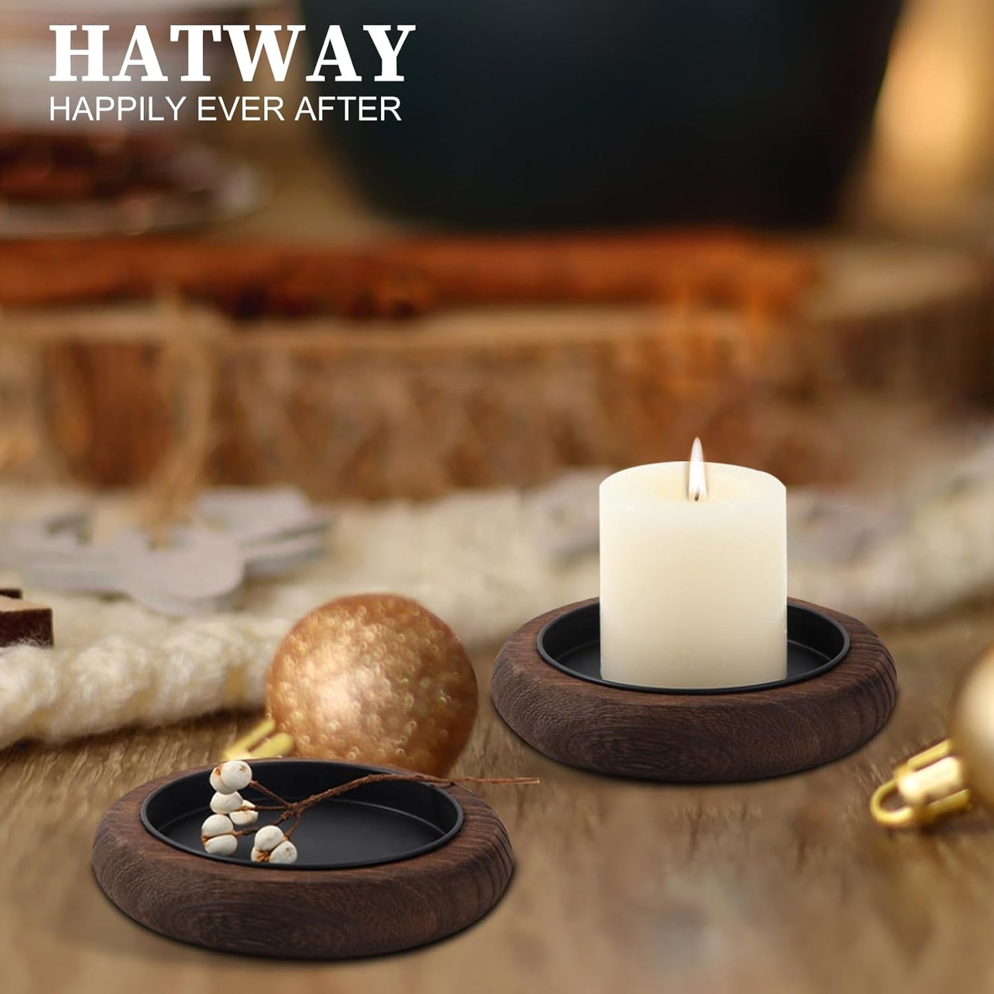 Wood Candle Holder Farmhouse Decor Wooden Pillar Candles Tray for Table Centerpiece Small Decorative Tray Riser Round Wooden Plate Pedestal Stand for Coffee Table for Christmas Decor Mu-4