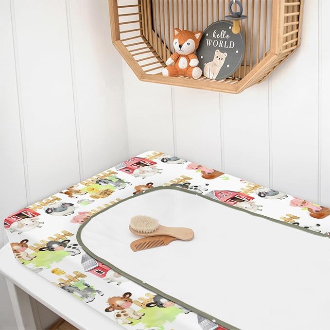 HawSkgFub Farm Animals Life Barn Changing Pad Cover for Baby Girls Boys, Natural Cow Chicken Pig Horse Diaper Change Table Covers, Soft Stretchy Safe Snug Fitted Changing Mat Sheets Fit 32"/34" x 16"