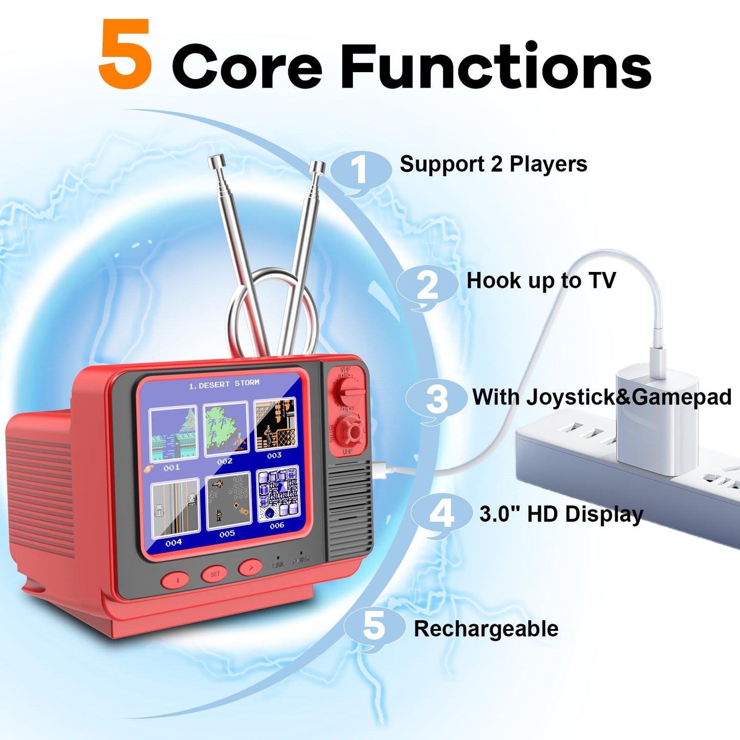 Handheld Game for Kids -Preloaded 168 Retro Video Games, Portable Gaming Player Support Two Players 3.0" LCD Screen, Mini TV Electronic Toy Gifts for Boys Girls