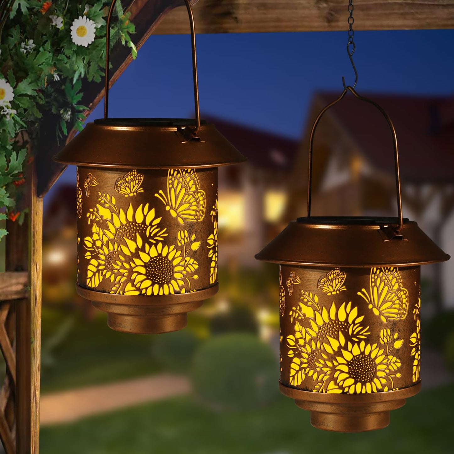 Solar Lantern Outdoor Hanging Lights Gifts For Women Mom Metal Garden Decor Outside Waterproof Led Lanterns For Patio(Butterfly-2Pack)