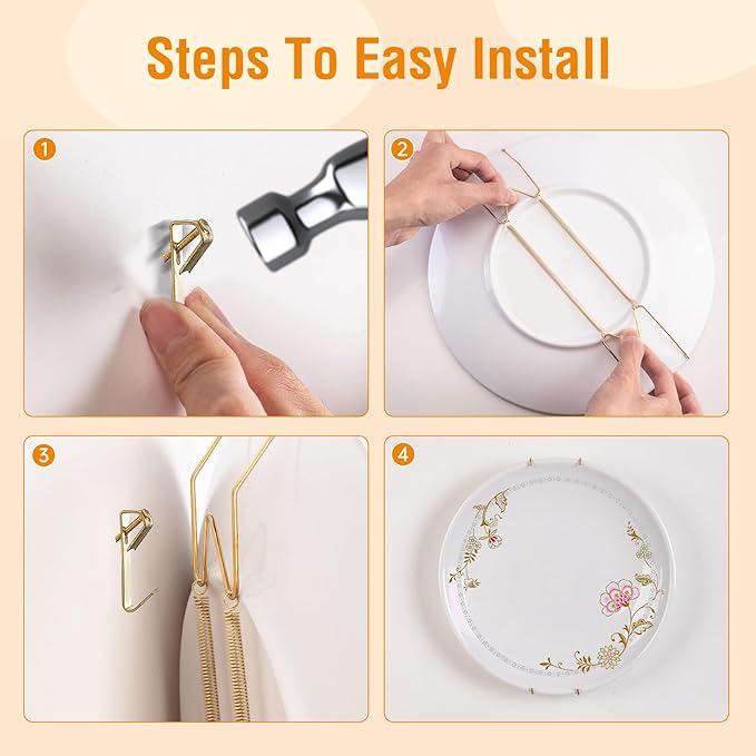 Bilillo 7 Pack Plate Hangers for The Wall, Suitable for 16-20 Inch Plates, Extra Large Heavy Duty Stainless Steel Invisible Wire Holders with Wall Hooks, Plate Hangers for Display