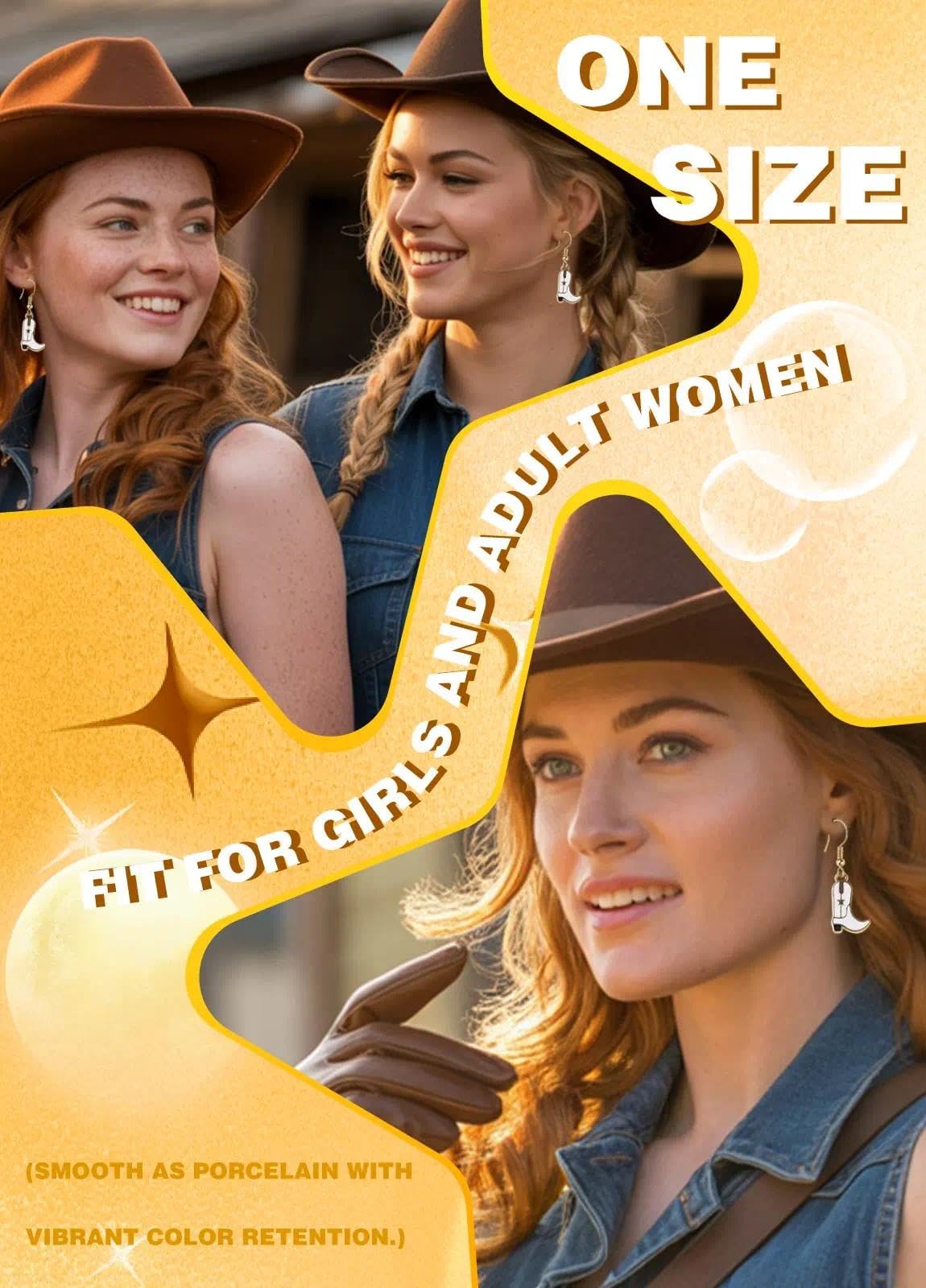Western Cowgirl Boots Earrings White Women Costume Accessories - Enamel Dangle Drop Jewelry Cute Statement Cowboy Earrings for W