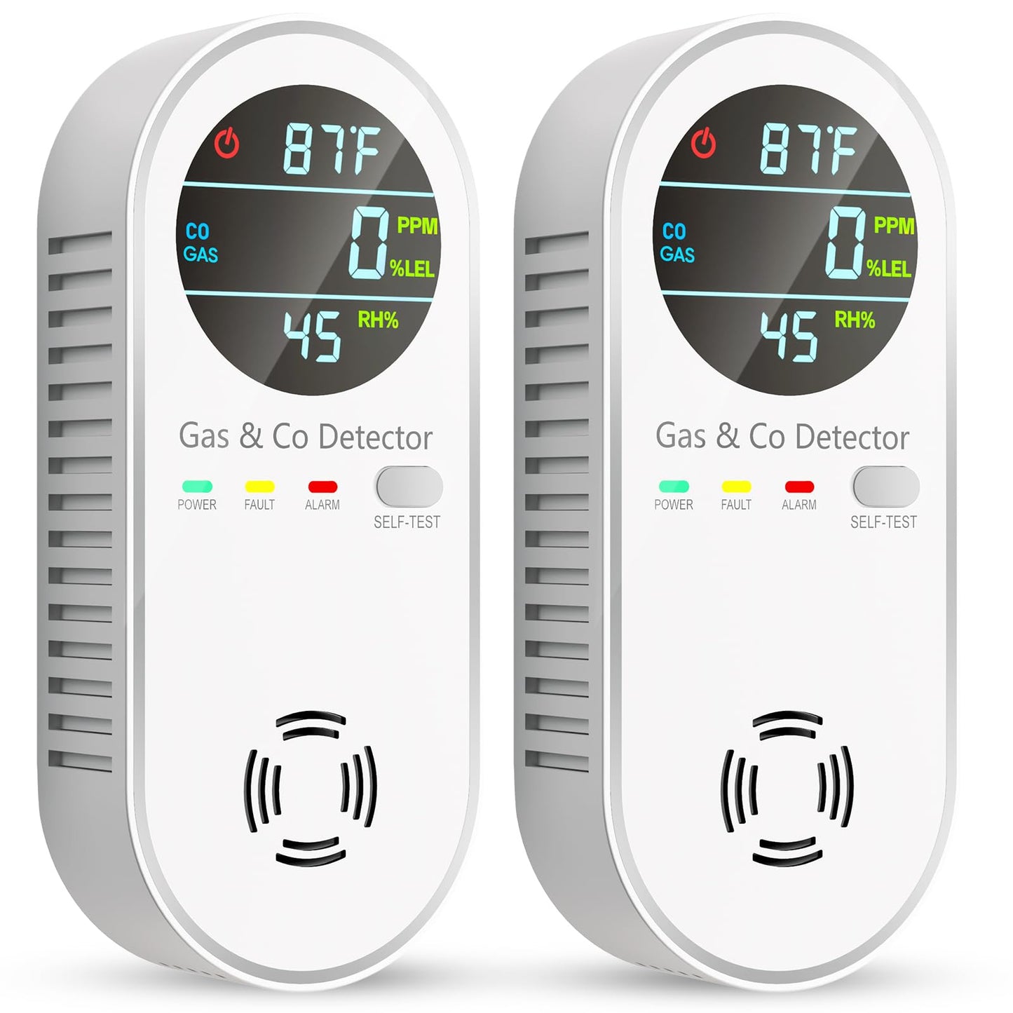 Vilfet Carbon Monoxide Detectors and Natural Gas Detector, 4-in-1 Carbon Monoxide Detectors Plug in, Gas Leak Detector with Dual Alarms, Temperature & Humidity Sensor for Home, RV, White, 2 Pack