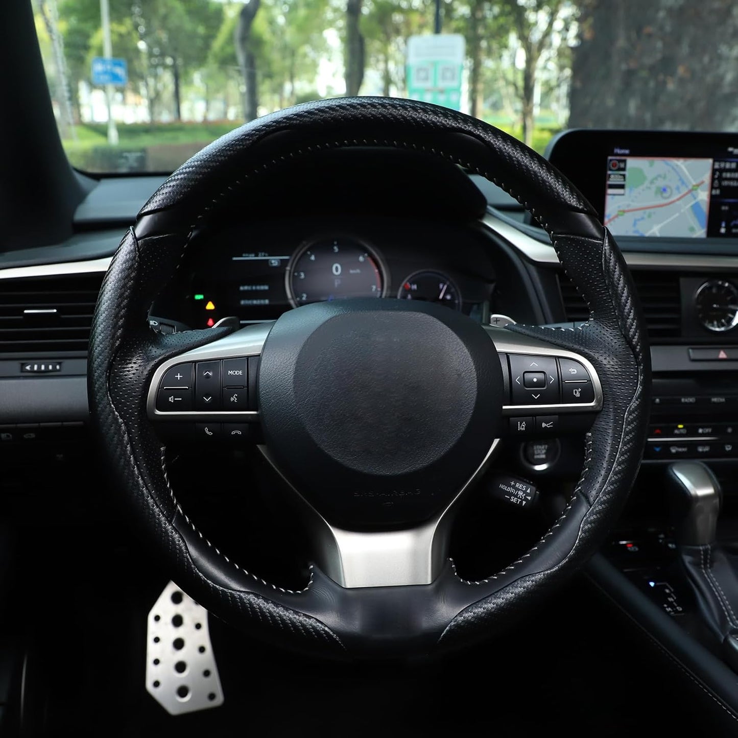 Amiss 3pcs Carbon Fiber Anti-Skid Steering Wheel Cover, Segmented & Butterfly Design, Universal 99% Car Wheel Cover Protector, Black