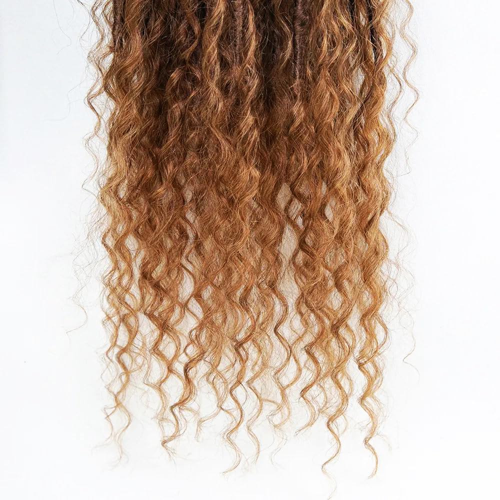Pre-looped Light Auburn Crochet Dreadlocks with Human Hair Curls #30 Color Honey Blonde Crochet Boho Locs Hair 22 Inch 48 Strand