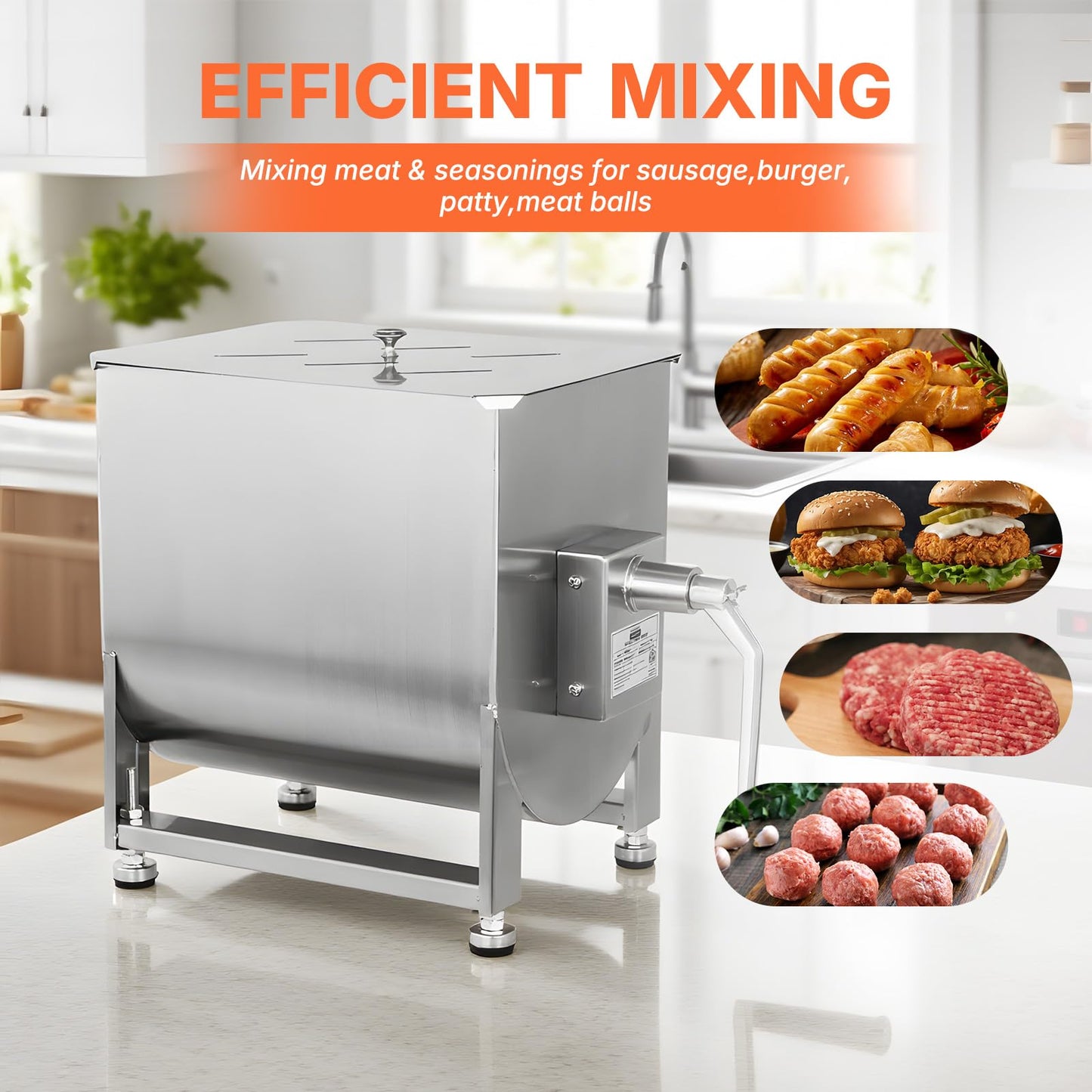 Hakka Manual Meat Mixer 15lb/7.5L, Fixed Tank 10L Stainless Steel Updated Commerial Food Mixer for Meat and Seasonings, Sausage, Burger, Patty